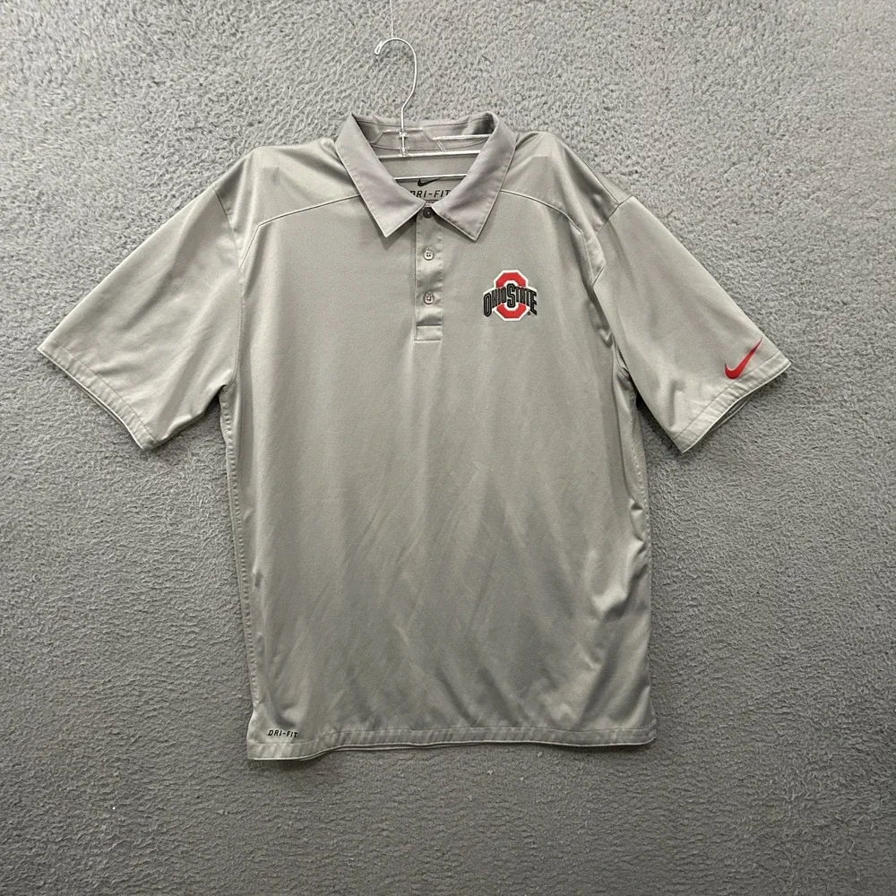Ohio State Buckeyes Shirt Medium Gray Red‎ Polo Performance Adult Nike Dri Fit